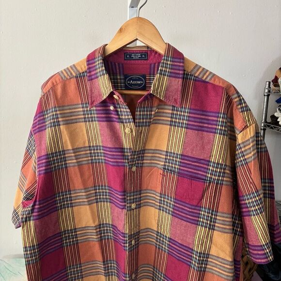 Colorful Plaid Men's Shirt ARROW men’s size XL vintage 70s - Picture 3 of 5